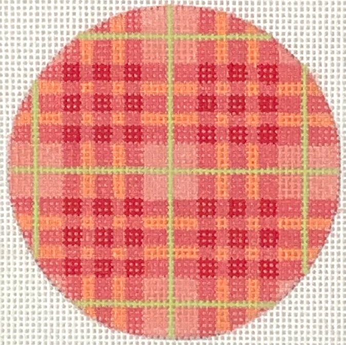 3" Round – Madras Plaid - pink, orange, and lime