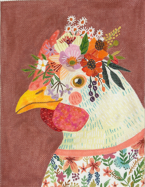 Mia Charro – Hen in Floral Dress – on eggplant