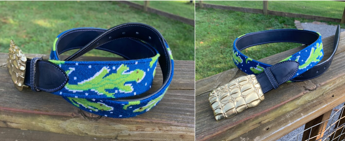 Belt – Lilly-inspired Alligators & Polka Dots – Caribbean blue & greens