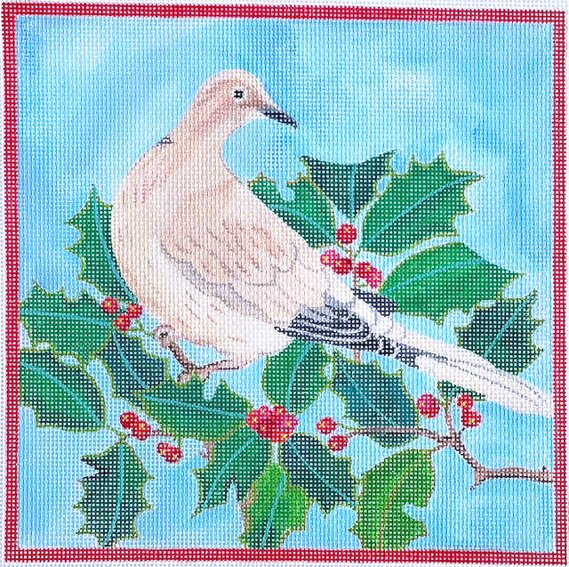 Gabby Malpas – Dove in Holly Branch w/ Red Border