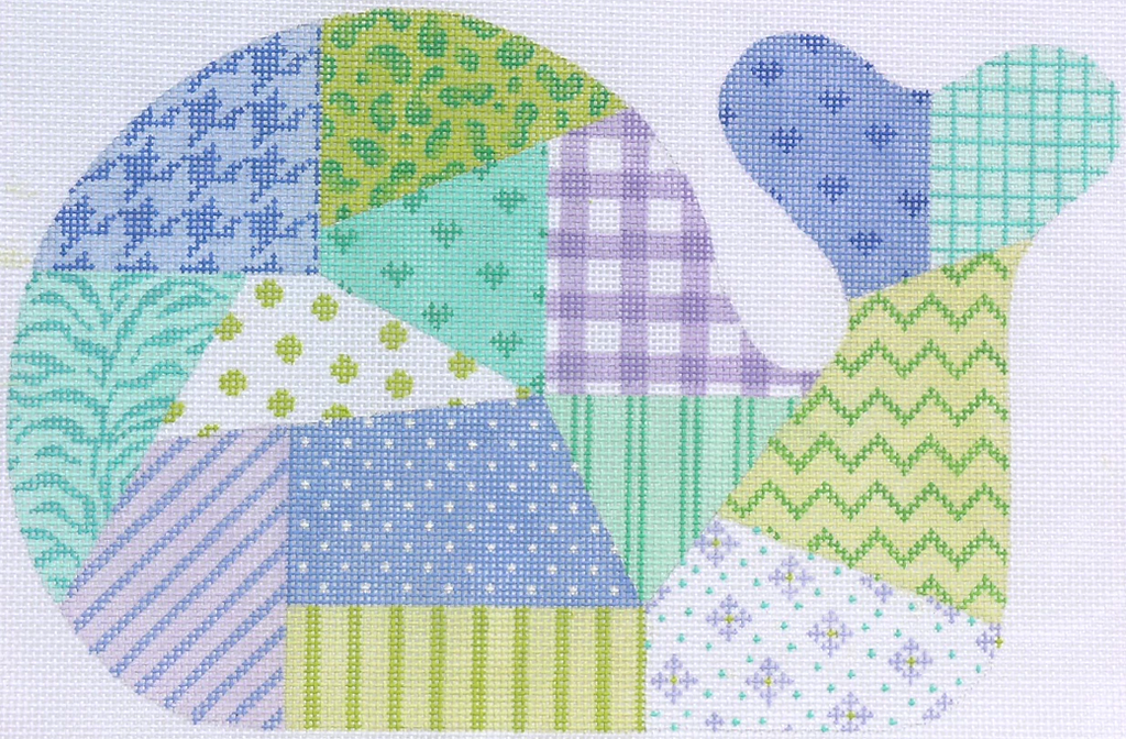 Med. Whale – Patchwork – periwinkle, lavender & greens