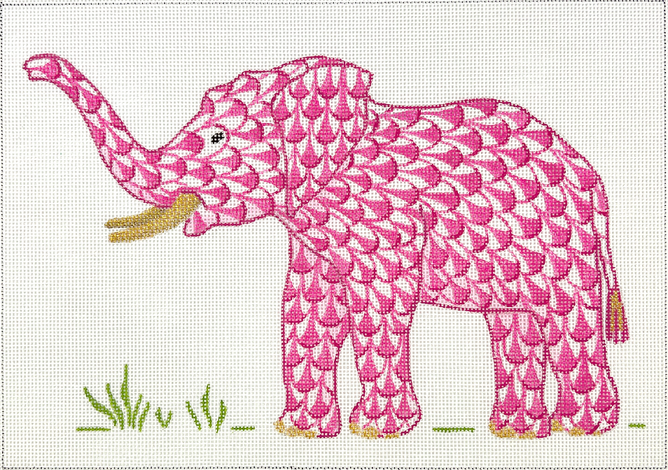 Herend-inspired Fishnet Elephant w/ Trunk Up – pink w/ gold