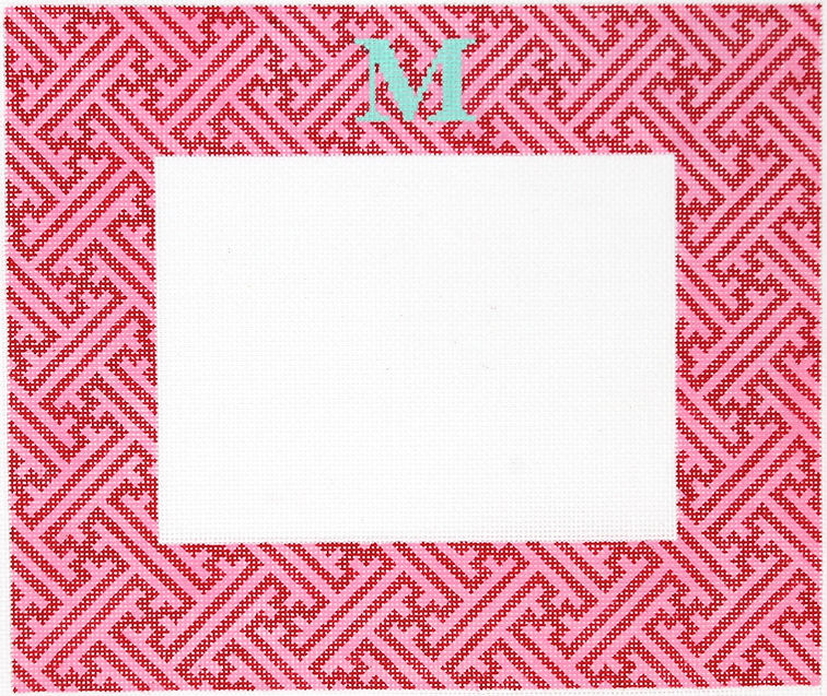 Frame – Chinoiserie Lattice – red on hot pink w/ turquoise letter