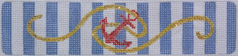 Cuff/Bookmark – Anchor on Blue Cabana Stripes w/ red & gold