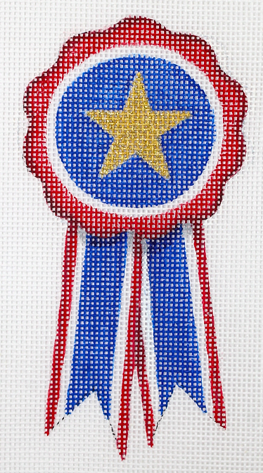 Mini Patriotic Prize Ribbon w/ Gold Star – red, white, blue & gold