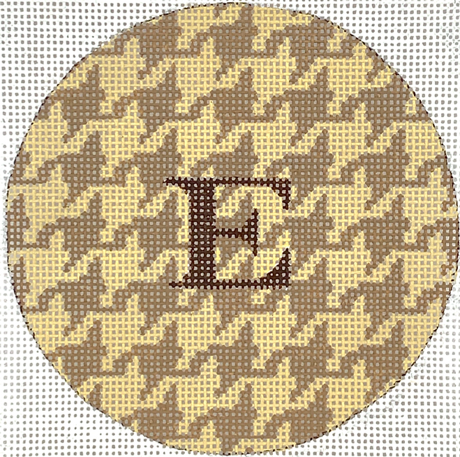 4” Round – Houndstooth – tans w/ brown letter