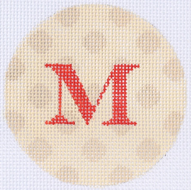 3" Round – Cream & Sand Polka Dots & Red Letter