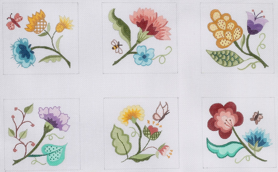 Set of 6 Coasters – Jacobean Flowers – multi
