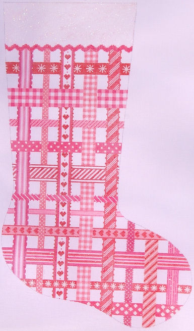 Stocking – Woven Ribbons – peppermint pinks & reds