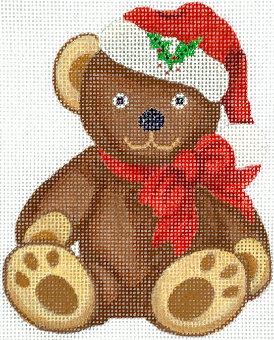 Christmas Ornament – Teddy Bear w/ Santa Hat & Holly