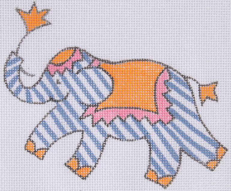 Jilly Walsh Ornament/Mini – Elephant – Periwinkle Stripes w/ Orange & Pink