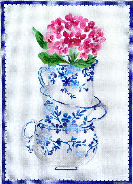 Lindsay Brackeen – Blue & White Stacked Teacups with Pink Flowers