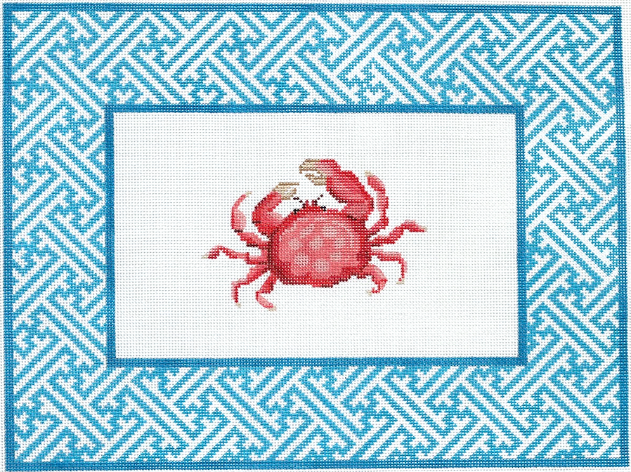 Crab w/ Chinoiserie Border – reds & blues