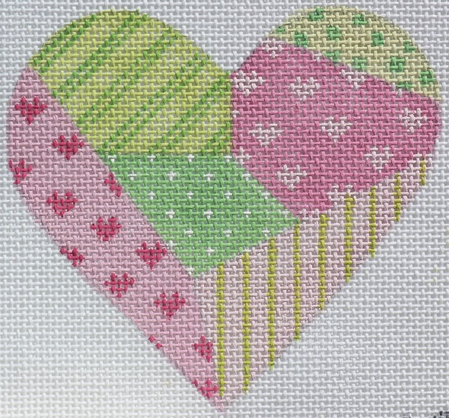 Mini Heart – Patchwork – pinks & greens (w/ stitch guide)