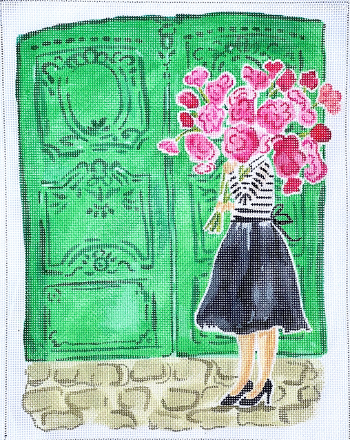 Lindsay Brackeen – Mademoiselle w/ Pink Flowers & Green Doors