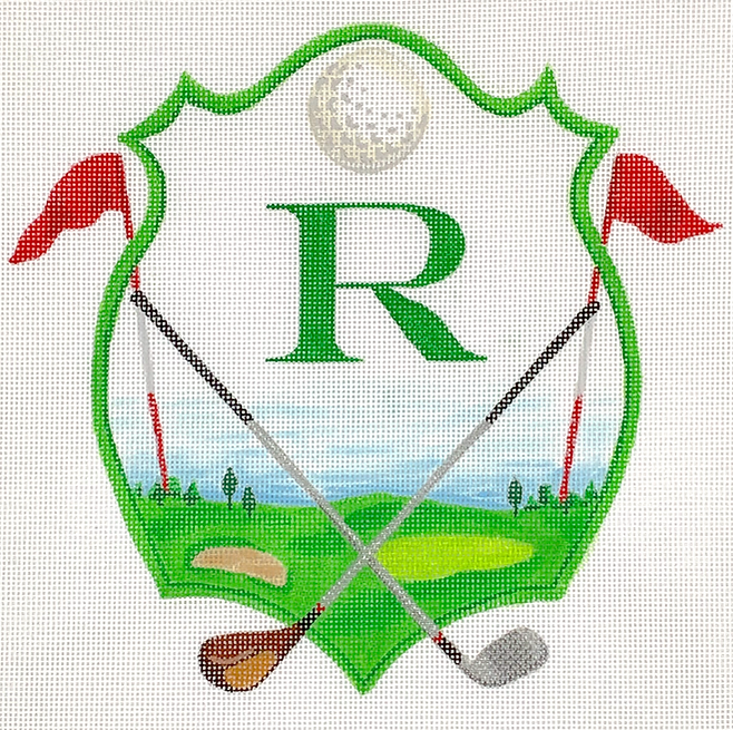 Monogram Crest – Golf Green w/ Clubs, Flags & Ball