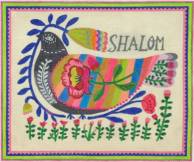 Carolyn Gavin – Shalom Dove with Flowers – multi color (on 13 mesh)