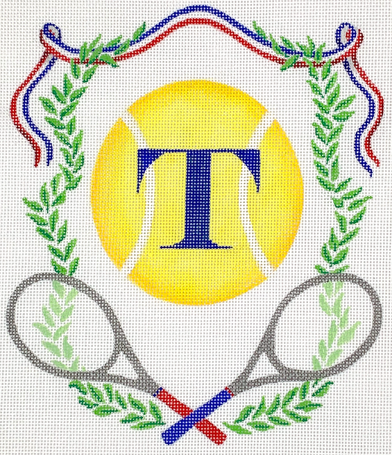 Monogram Crest – Tennis Rackets, Ball, Greenery & Ribbon