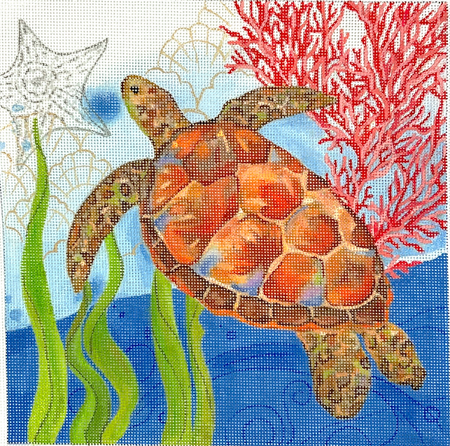 Sally Eckman Roberts – Oceana Sea Turtle w/ Coral, Seaweed, Shells & Starfish