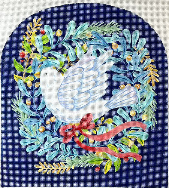 Jane Maday – Dove w/ Winter Greenery & Ribbon on Night Sky
