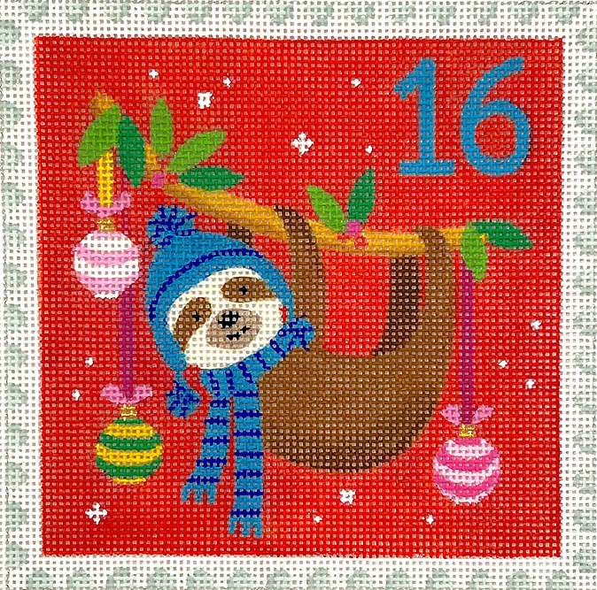 Klara Hawkins – Advent Around the World Stamp #16 – Brazil – Sloth w/ Ornaments