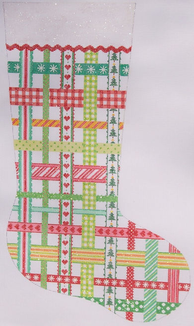 Stocking – Woven Ribbons – classic Christmas colors