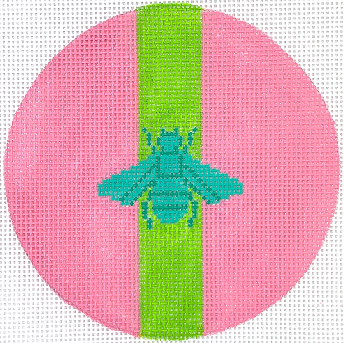 4” Round – Gucci Bee in Mod Colors – turquoise w/ lime stripe on pink