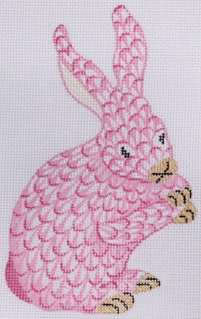 Mini Herend-style Standing Bunny – pink w/ gold