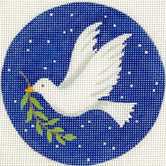 4” Round – Dove w/ Olive Branch on Starry Night Sky