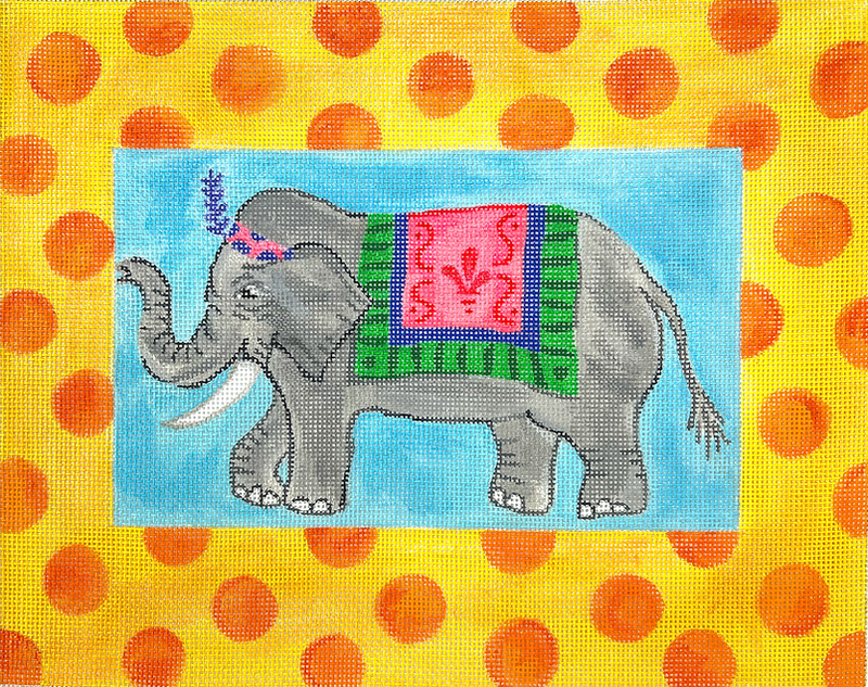 Kelly Rightsell – Circus Elephant w/ Orange Spotted Yellow Border