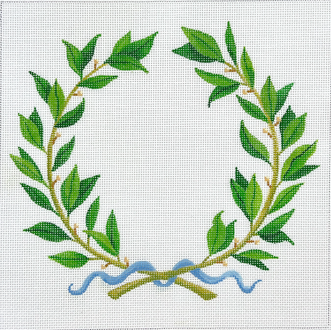 Ring Bearer Pillow – Laurel Wreath w/ Blue Ribbon