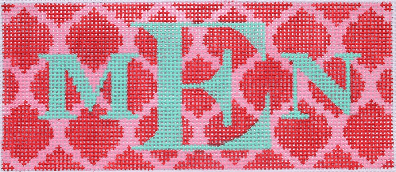 Insert – Quatrefoils – red on hot pink w/ turquoise monogram