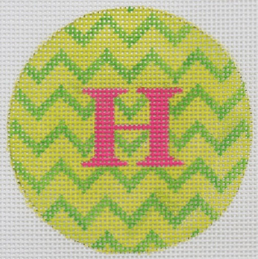 3" Round – Lime & Kelly Green Zigzag, Hot Pink Letter