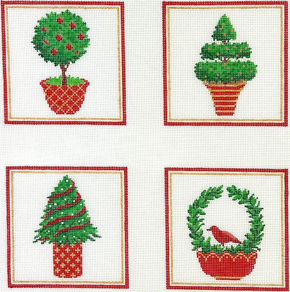 Set of 4 Coasters – Christmas Topiaries
