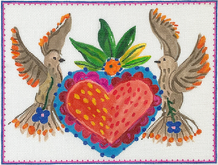 Carolyn Gavin – Doves w/ Heart Milagro – multi color (on 18 mesh)