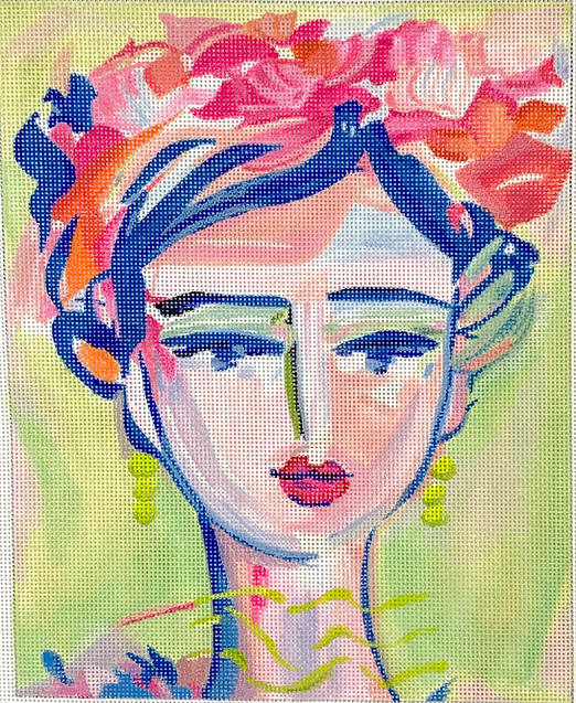 Maren Devine – Portrait – Blue & Pink Lady w/ Pink Flowers