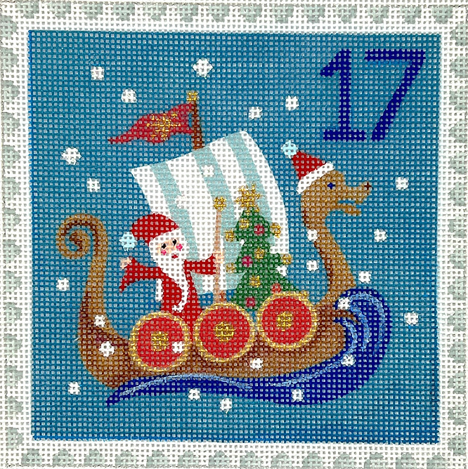 Klara Hawkins – Advent Around the World Stamp #17 – Norway – Santa in Dragon Boat