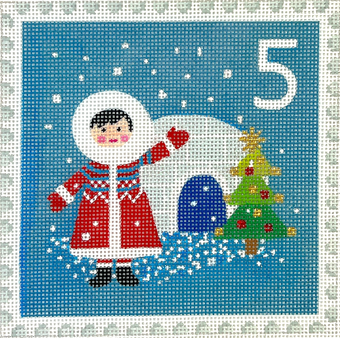 Klara Hawkins – Advent Around the World Stamp #5 – Alaska – Eskimo w/ Igloo