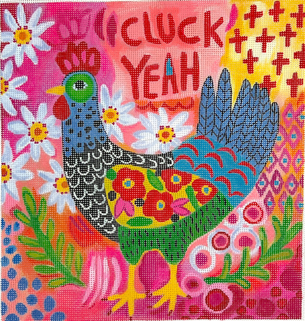 Julia Eves – “Cluck Yeah” Hen – on pink multi background