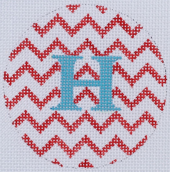 3" Round – Red & White Zigzag, Bright Blue Letter