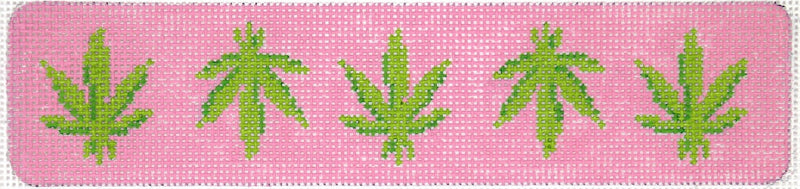 Cuff/Bookmark – Weed Leaves – bright pink with green leaves