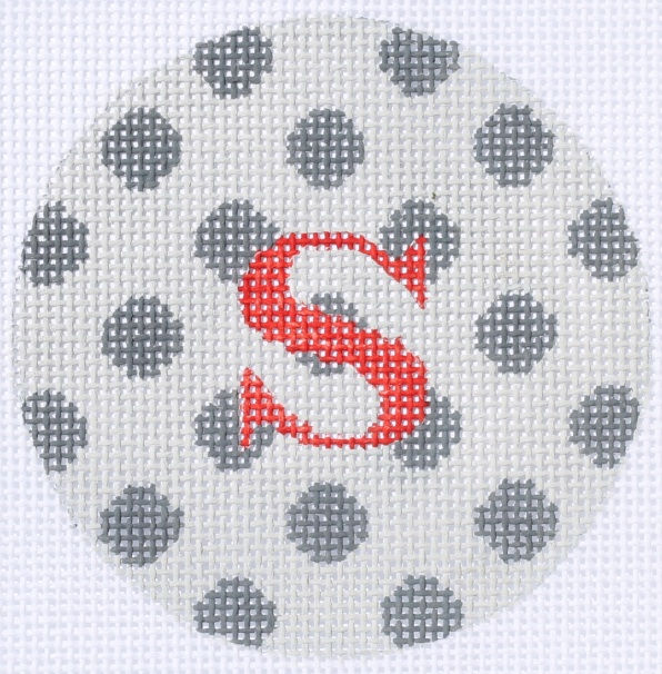 3" Round – Grey on Grey Polka Dots, Red Letter