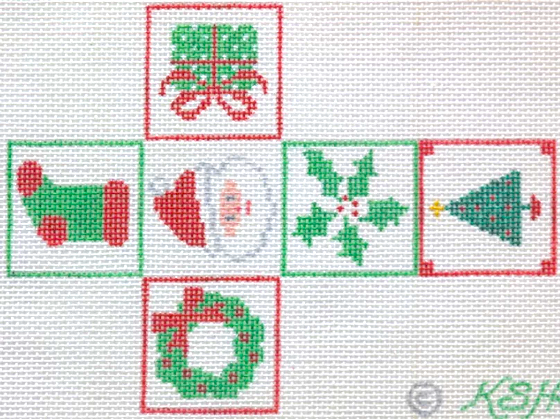 Christmas Ornament – Cube w/ Santa, Holly, Gift, Wreath, Stocking & Tree