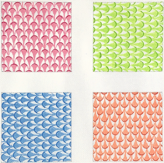 Set of 4 Coasters – Herend inspired Fishnet – pink, lime, blue & coral