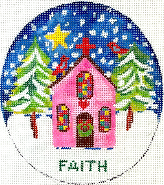 Julia Eves – “FAITH” Pink Church w/ Red Bird, Trees & Star