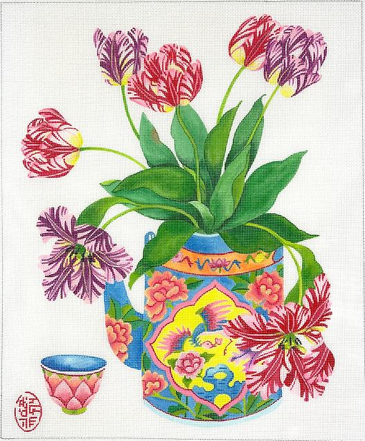 Gabby Malpas – Tulips in a Peranakan Teapot w/ Cup
