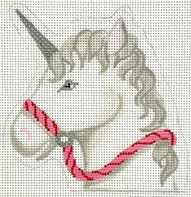 Christmas Ornament – Unicorn Candy Cane Holder – white, pinks & red