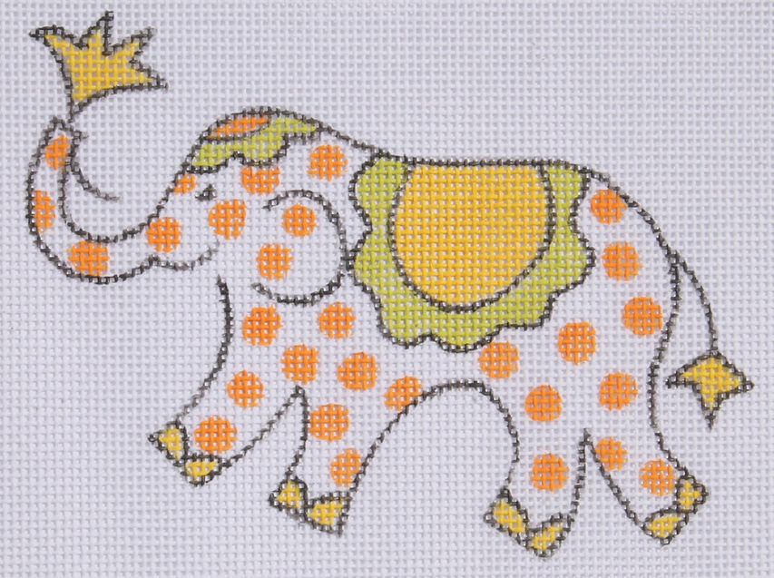 Jilly Walsh Ornament/Mini – Elephant – Orange Polka Dots w/ Yellow & Lime