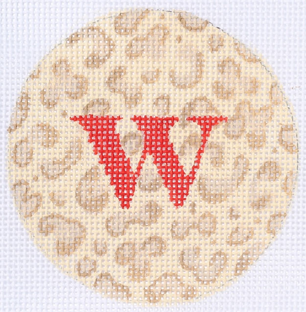 3" Round – Cream & Taupe Leopard, Red Letter