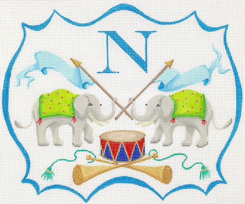 Monogram Crest – Elephants w/ Flags, Drum, Trumpets
